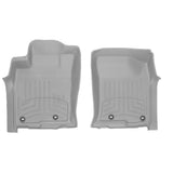 A pair of Weathertech Floorliner HP 1st Row Floor Mats for Toyota 4Runner (2013-2023) in gray, providing interior protection for the front and rear of a car.