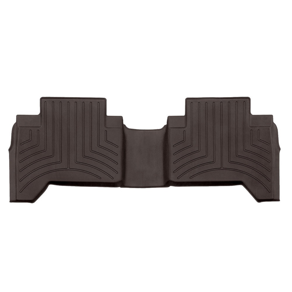 A pair of Weathertech Floorliner HP 2nd Row Floor Mats for Toyota Tacoma 2018-ON (Double Cab Models) made from Thermoplastic Elastomer (TPE) compound, suitable for withstanding extreme weather conditions.
