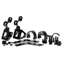 A set of black BP-51 Rear Shock Mount Kit Old Man Emu brackets and hardware for a Jeep Wrangler JK vehicle.