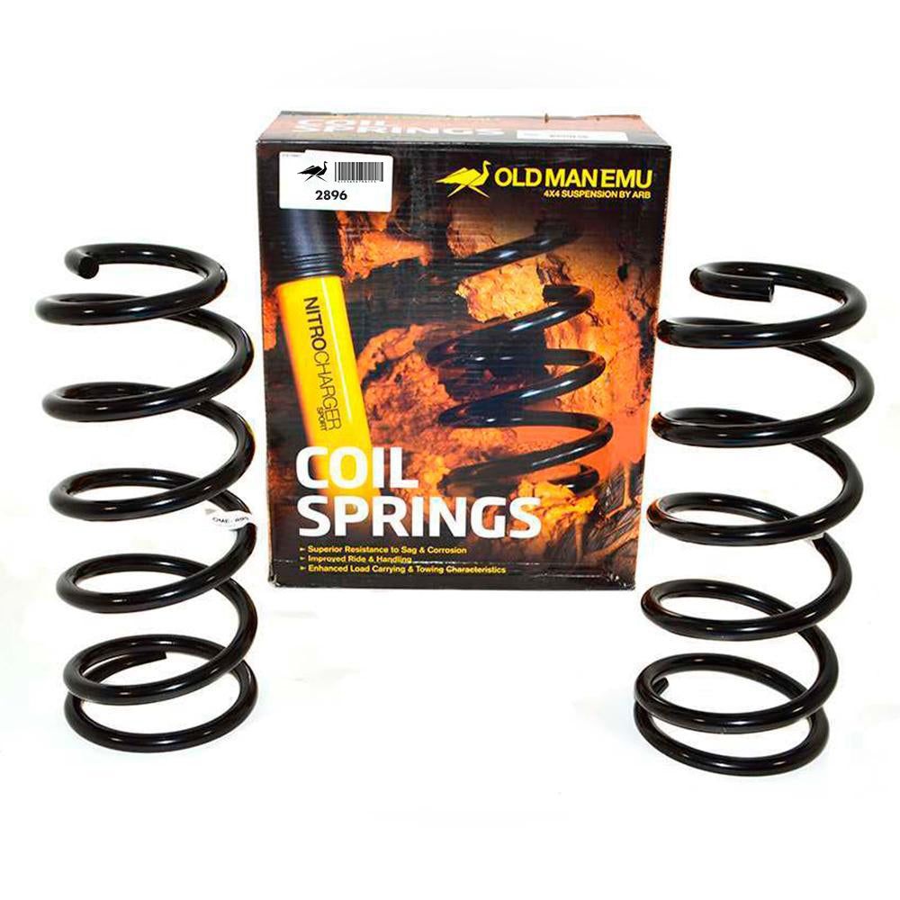 This box contains a pair of ARB Old Man Emu Rear Coil Springs 2896, providing easy installation for adjusting ride height.