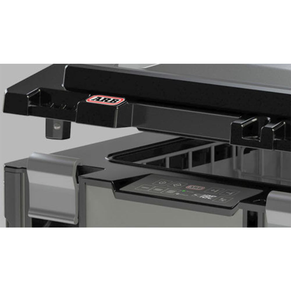 A high quality ARB Elements 63Quart Portable Fridge Freezer Weatherproof Stainless Steel 10810602 with a scanner attached to it.