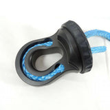 A Factor 55 Splicer Shackle Mount Thimble in Gray 00352-06, featuring a black and blue color combination and equipped with a hook.