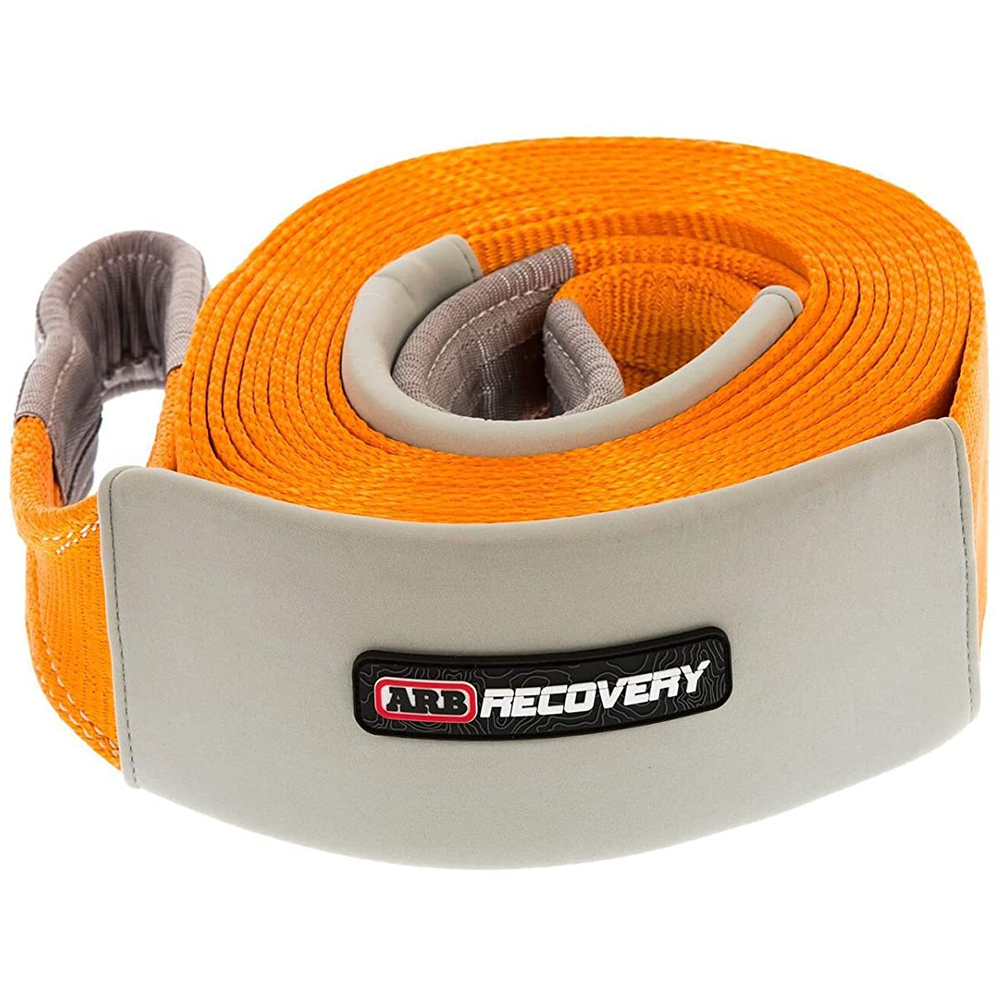 An ARB Snatch Strap - 24,000 Lbs - ARB710LB with orange and gray straps.