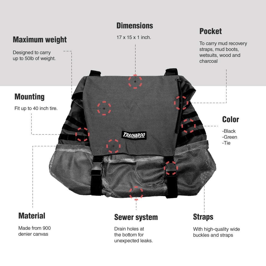 A Trasharoo weather-resistant backpack with a high capacity and quality features.