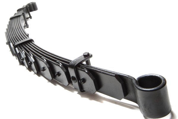 An image of a black Old Man Emu belt with progressively distributed screws for enhanced longevity and ride comfort.