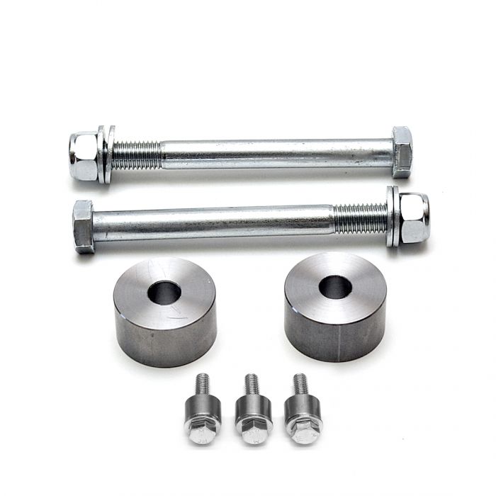 A set of ReadyLIFT stainless steel bolts and nuts on a white background that improves the stance of a Toyota Tundra 2007-2021 Diff. Drop Spacer Kit 47-5005.