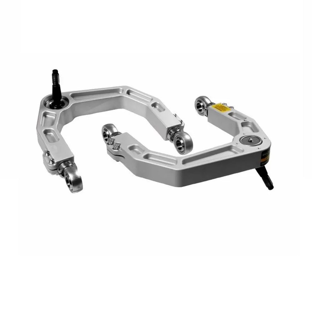 A pair of ICON Vehicle Dynamics Delta Joint Billet Upper Control Arm Kits for Toyota Tacoma 2005-ON with ICON Delta Joint and PTFE-lined rod ends on a white background.