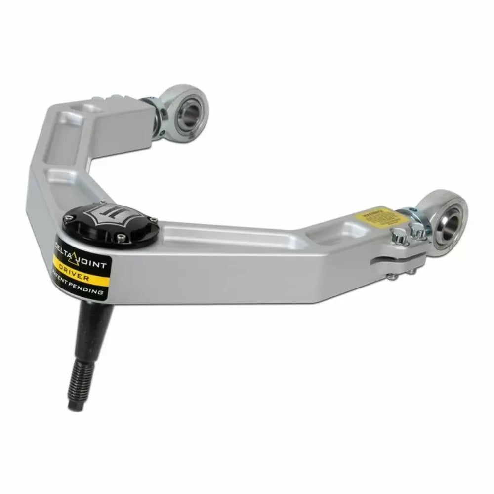 An ICON Vehicle Dynamics Delta Joint Billet Upper Control Arm Kit for Toyota Tacoma 2005-ON with PTFE-lined rod ends for a car on a white background.