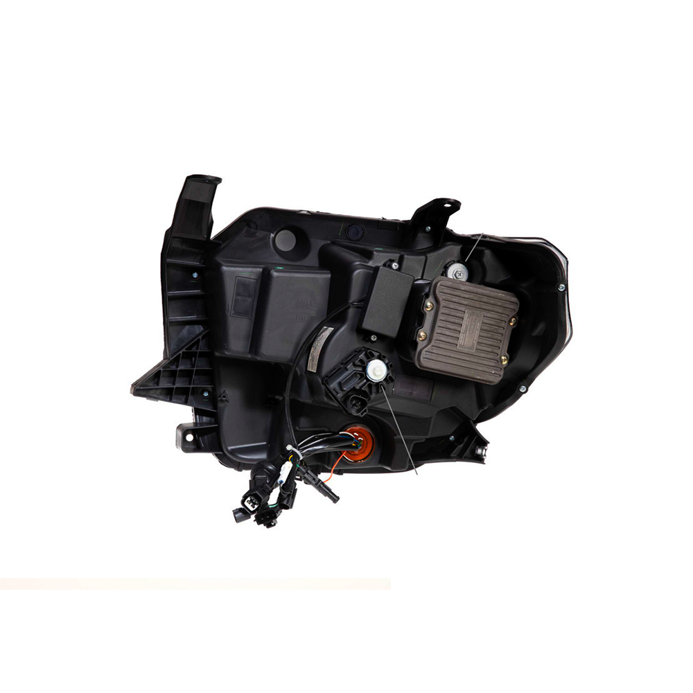 A Morimoto XB Led Headlight LF532.2-ASM for Toyota Tundra (2014 - 2020) car headlight assembly with Morimoto LED headlights, showcasing its powerful light output, set against a clean white background.