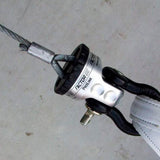 A close up of a rope with a hook attached to it, specifically showcasing Factor 55 Shackle Mounts in Silver 00015-05.