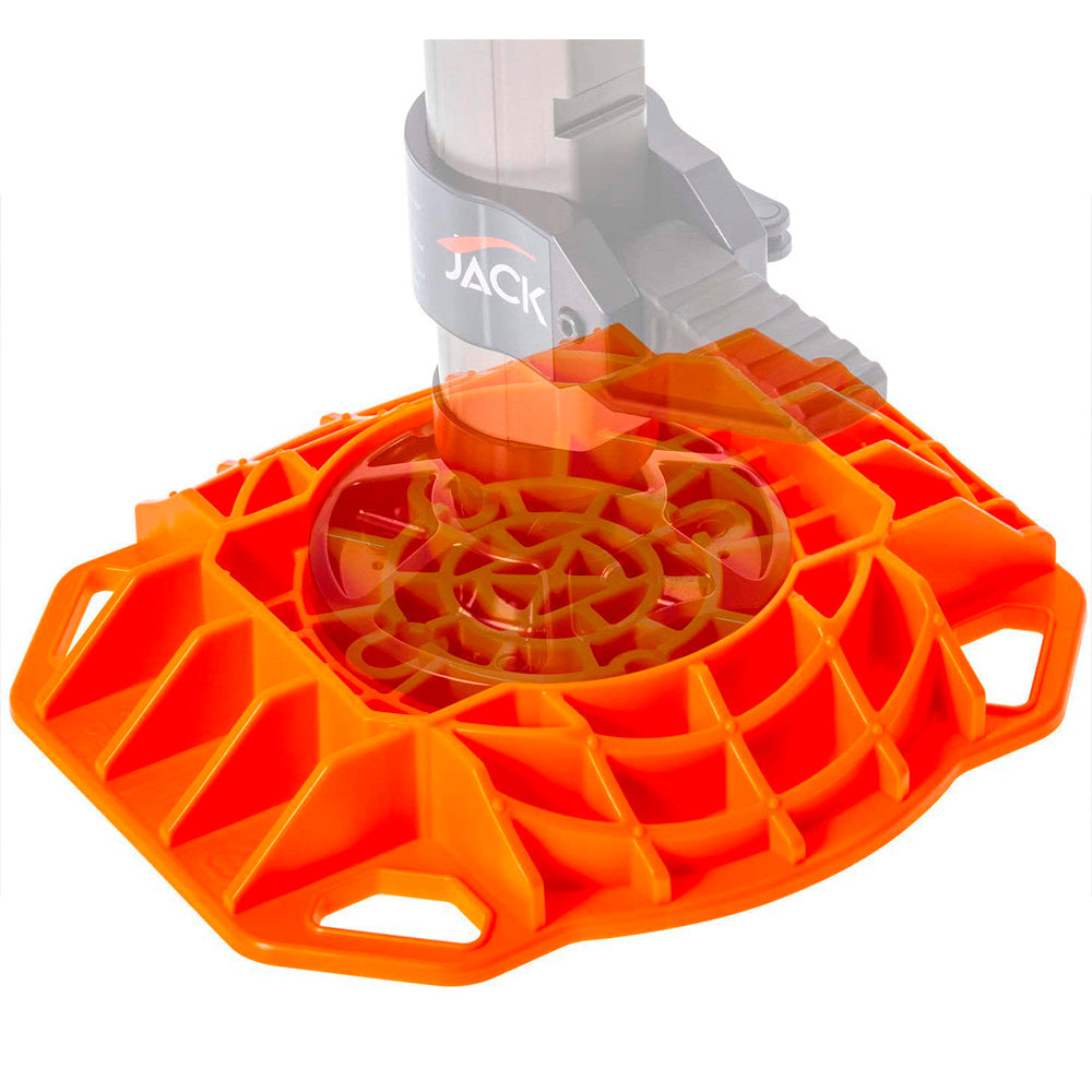 An ARB Hydraulic Recovery Jack 1060001, with an orange handle on top of it, designed for efficient lowering lever usage during recovery missions using hydraulic technology.