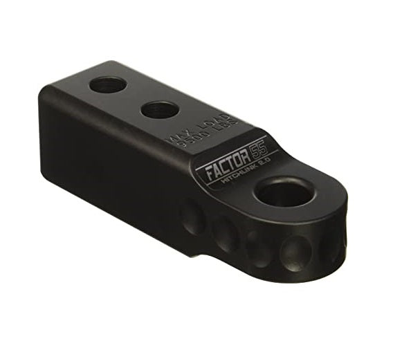 A Factor 55 HitchLink 2.0in 00020-04, powder coated black piece of equipment with holes on it.