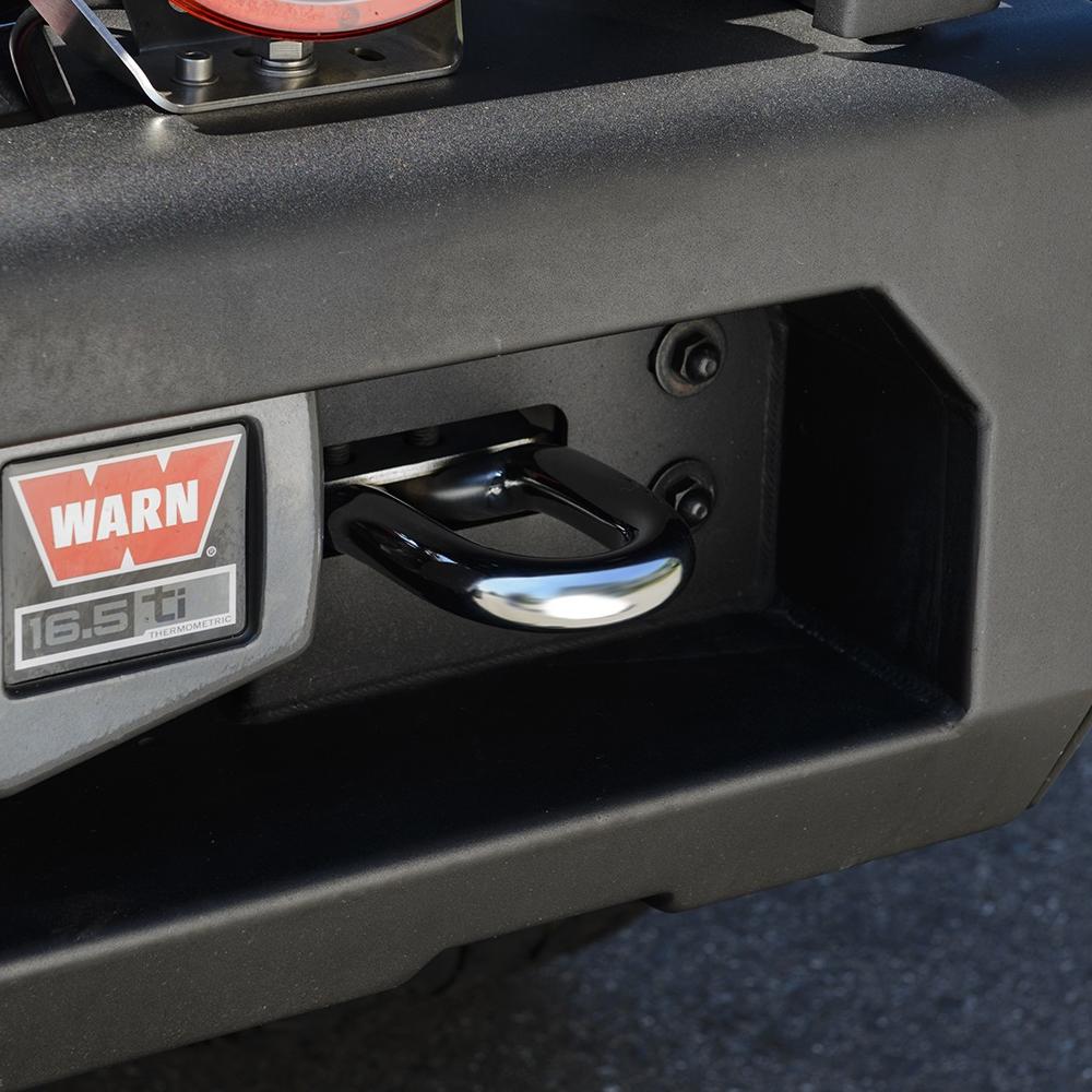 A black pickup truck with LED indicators on the larger tubing and winch compatibility, equipped with the ARB Kit Textured Modularbar Type C for Ford F-250 SUPER DUTY (2011-2016) (ARB 2236030).