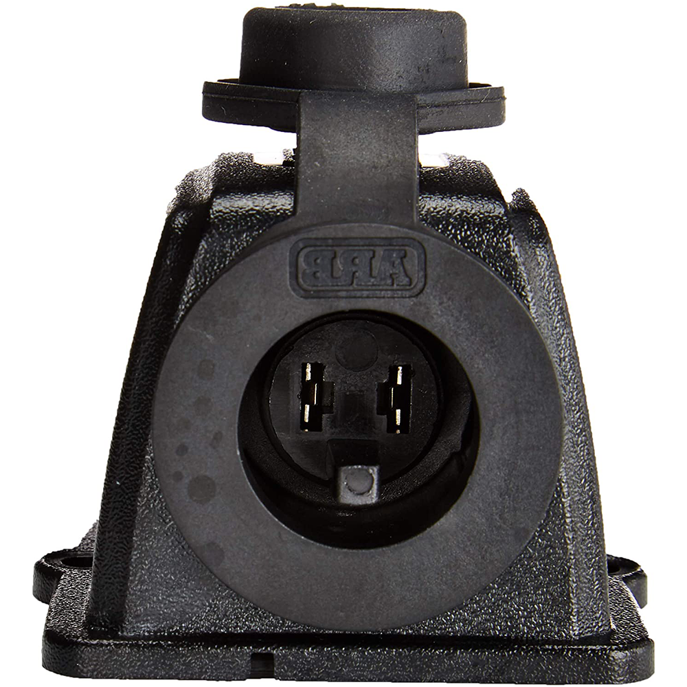 An ARB Threaded Socket Surface Mount Outlet for ARB Fridge 10900028 with an outlet installed.