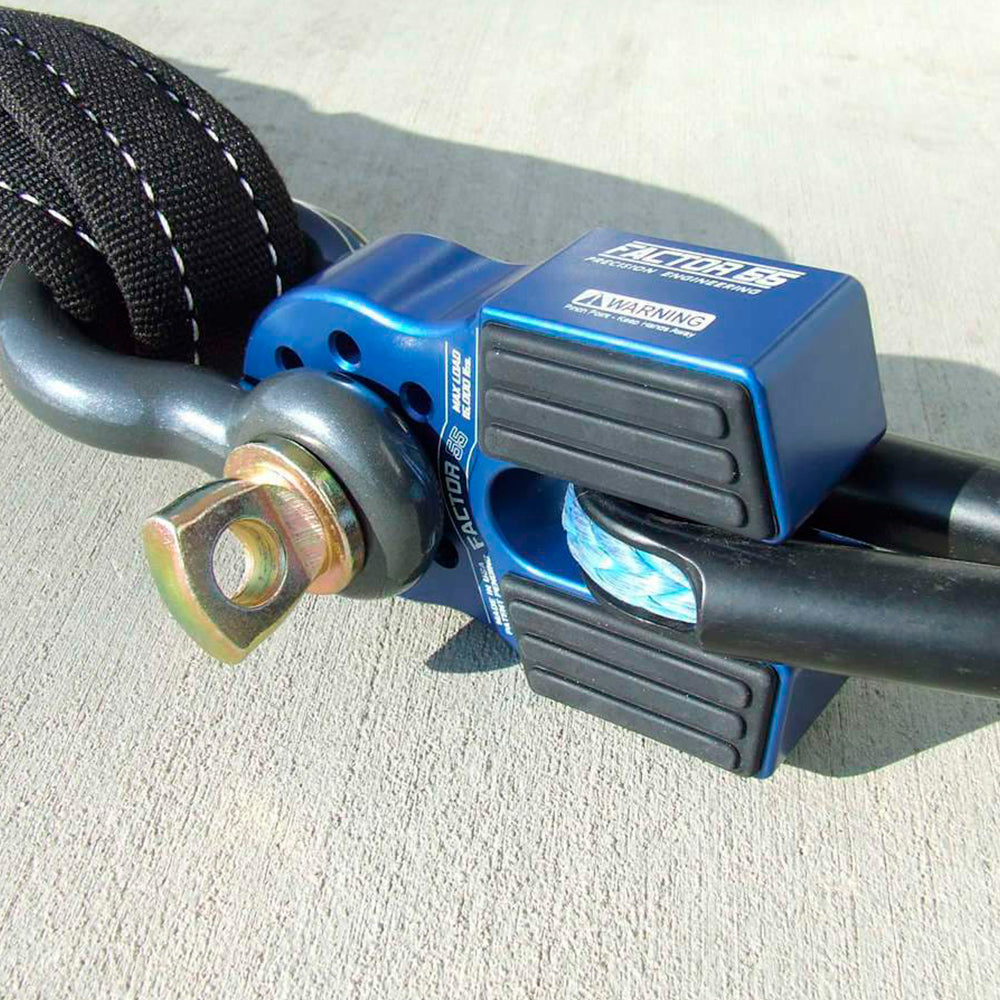 Product Description: A Factor 55 FlatLink in Silver 00050-05, a blue strap with a black hook attached to it, perfect for securing and fastening items.