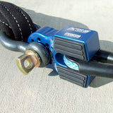 Product Description: A Factor 55 FlatLink in Silver 00050-05, a blue strap with a black hook attached to it, perfect for securing and fastening items.