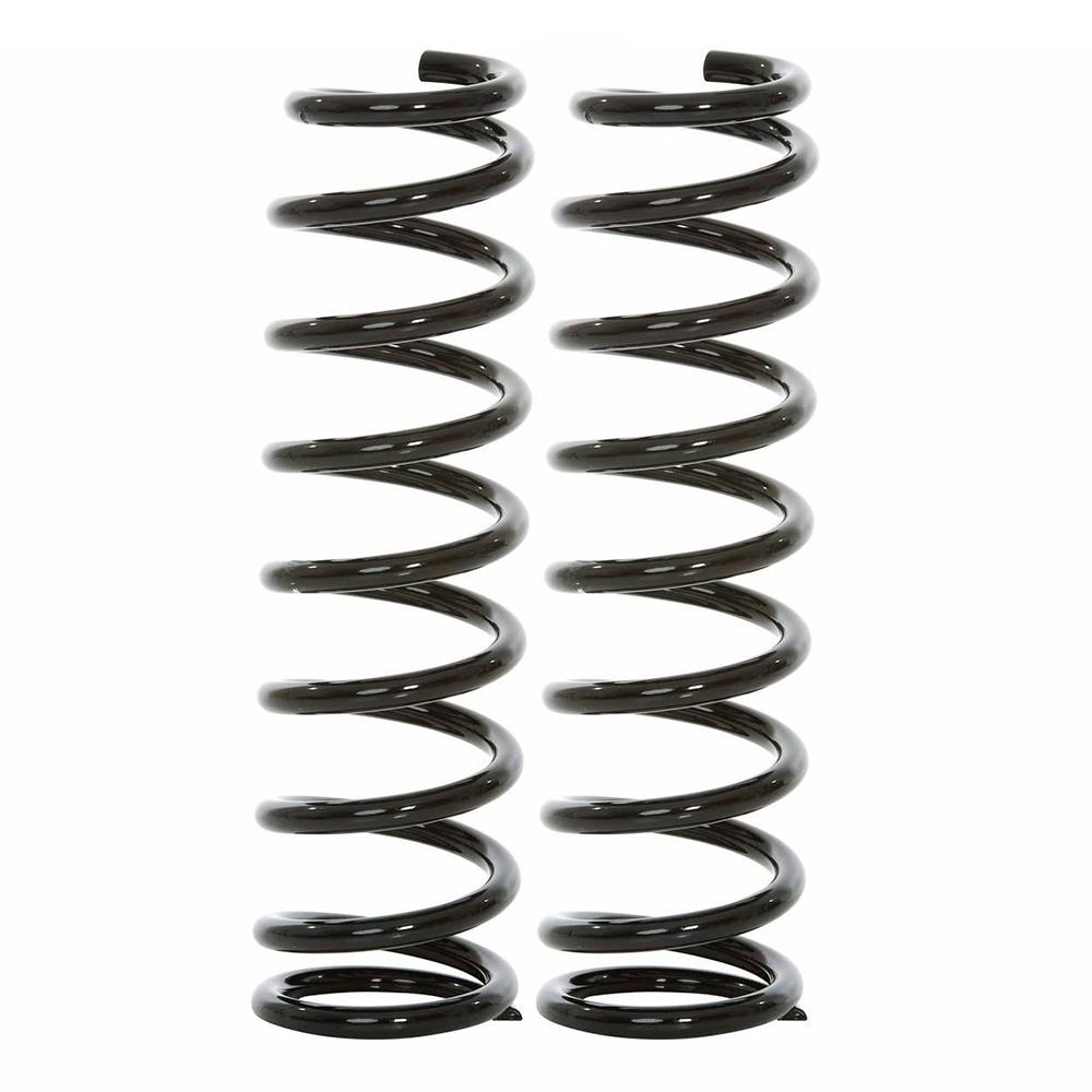 A pair of black ARB Old Man Emu Front Coil Springs 2419 on a white background, featuring easy installation and oxidation protection.