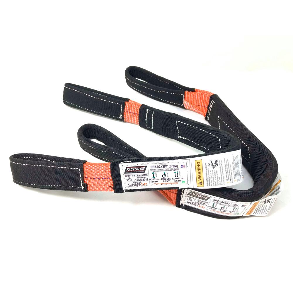A pair of Factor 55 Shorty Strap II 00078 straps designed for recovery situations, providing optimal recoil, showcased against a crisp white background.
