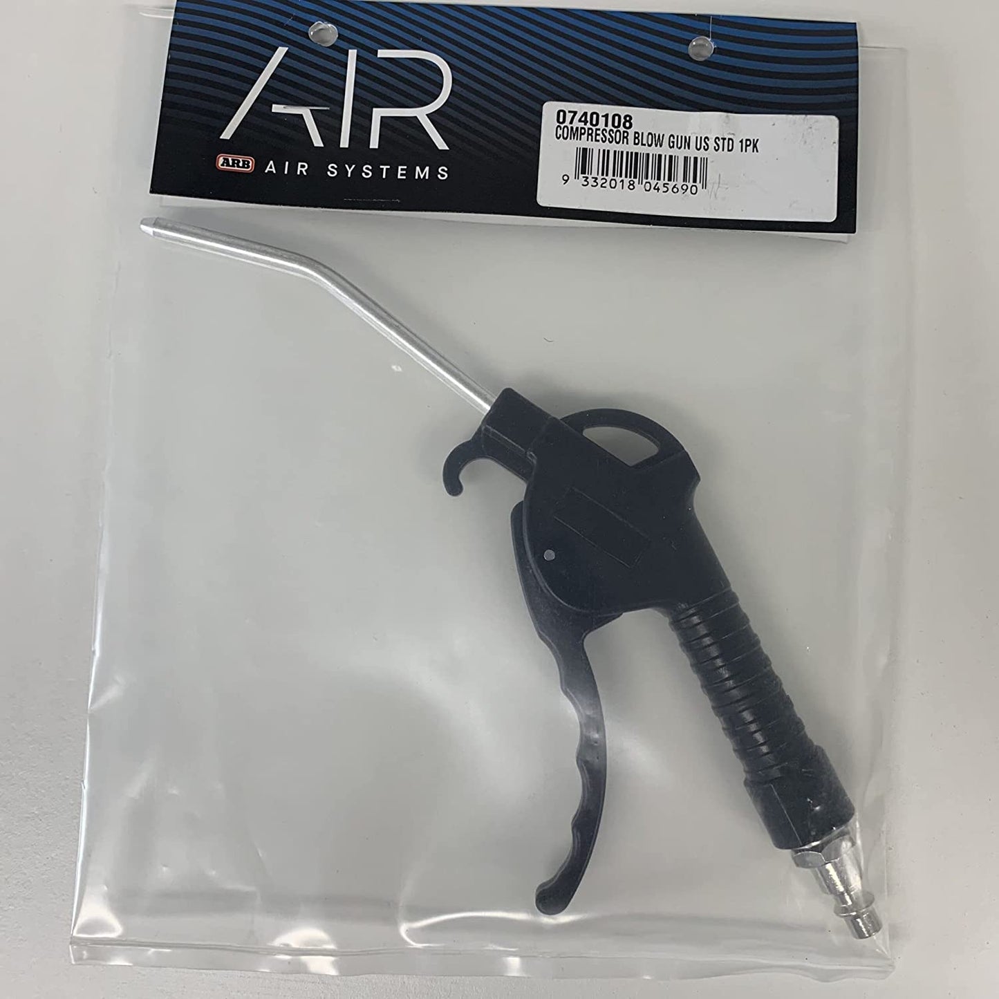 An ARB Compressed Air Blow Gun 0740108 with a male US Industrial Standard fitting, packaged neatly.