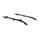 A pair of black side rails attached to an ARB Roof Rack Mounting Kit 3723010 for Toyota Tacoma 2005-2022 on a white background, complete with the mount kit for easy installation.