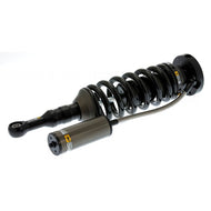 A shock absorber for a car with a remote reservoir and X5K coil on a white background, the OME BP-51 Front Coil Over LH BP5190010L for Toyota Tundra (2007-2022) by Old Man Emu.