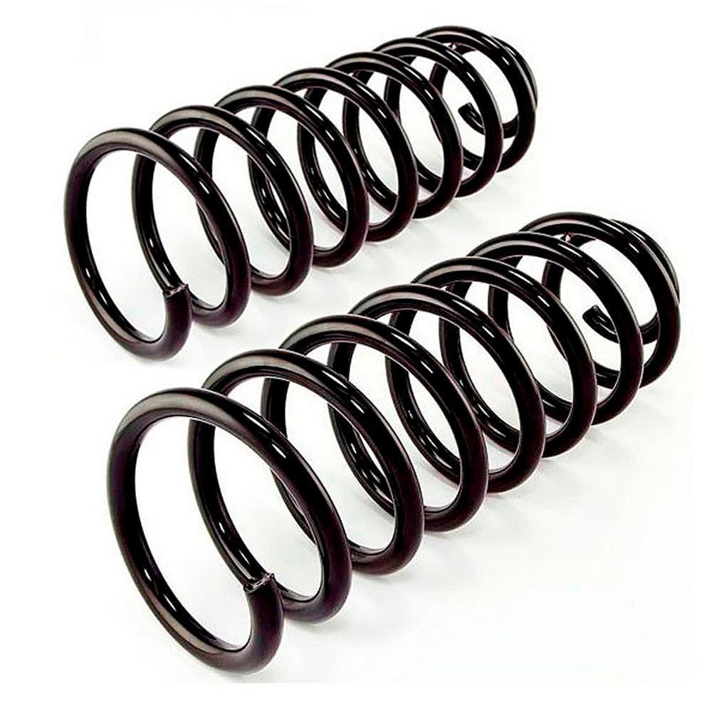A pair of Old Man Emu black coil springs on a white background.