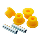 Four yellow OME Leaf Spring Bushings on a white background, enhancing suspension and off-road drivability.