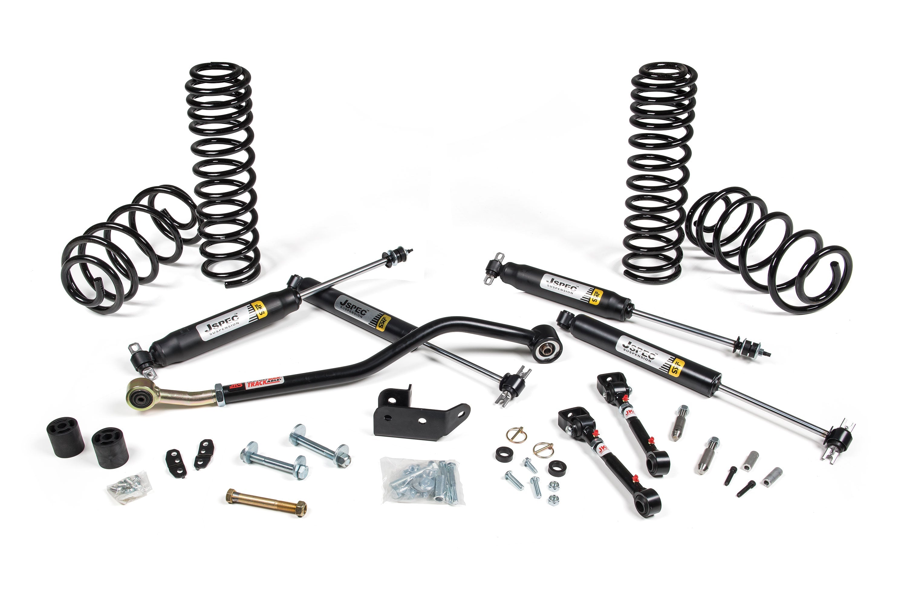 The installation of a JKS 2 Inch Jeep Wrangler TJ (96-06) Lift Kit equipped with dual rate coil springs and gas shocks.