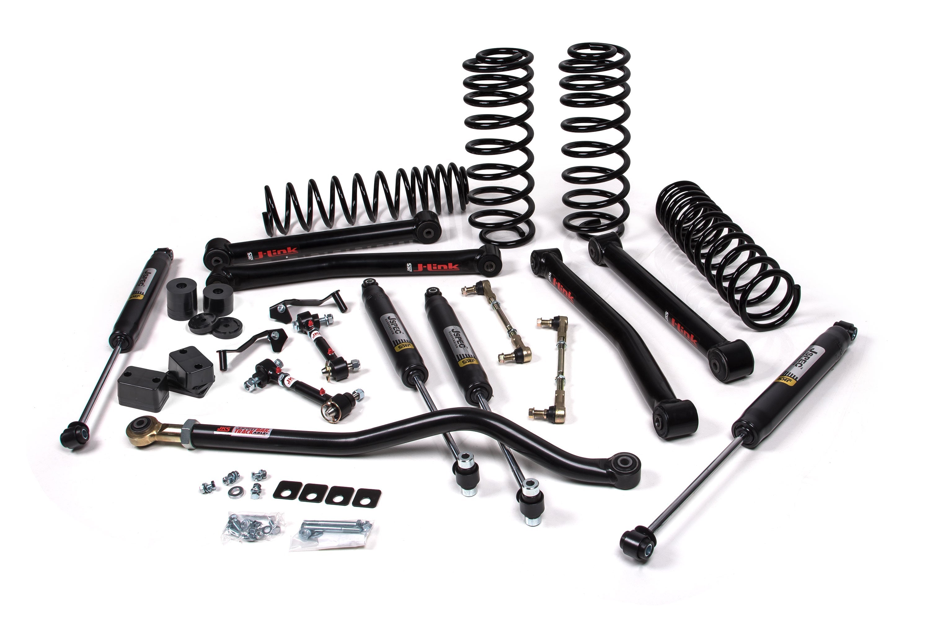 A black JKS suspension kit with coil springs.