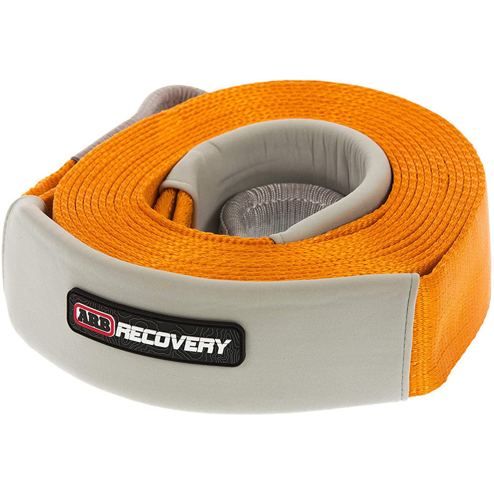 An orange ARB Snatch Strap - 24,000 Lbs - ARB710LB with the word recovery on it, perfect for 4x4 recovery gear enthusiasts.