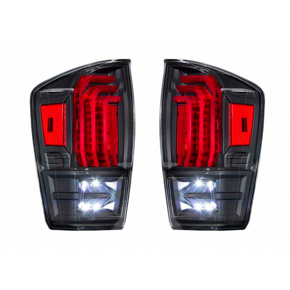 Morimoto XB Led Tails LF702 for Toyota Tacoma (2016 - 2022) in black and red.