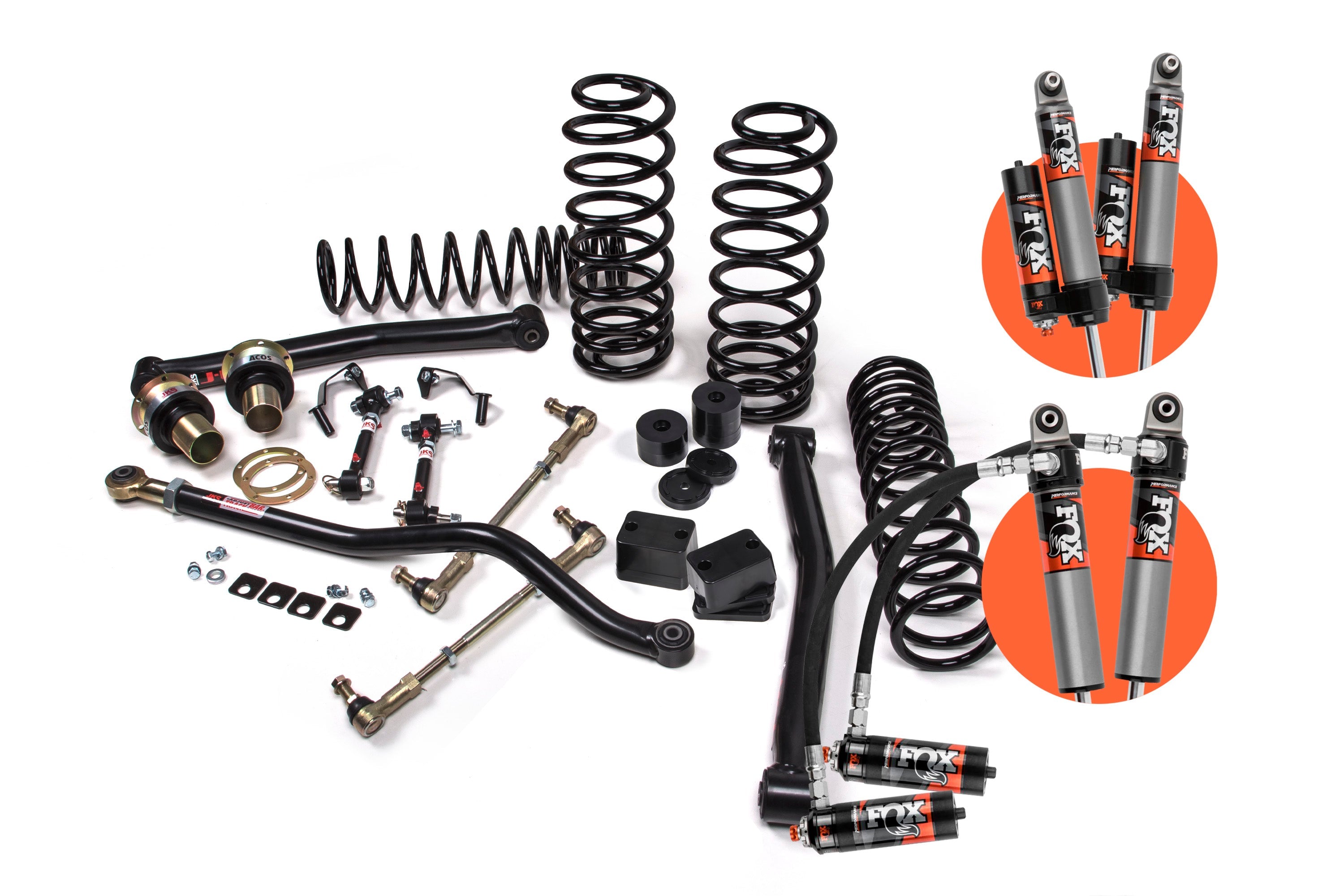 A JKS suspension system with JKS 3.5 Inch Jeep Wrangler JL (18-ON) 4 Door J-Lander HD Lift Kit springs and offroad articulation.