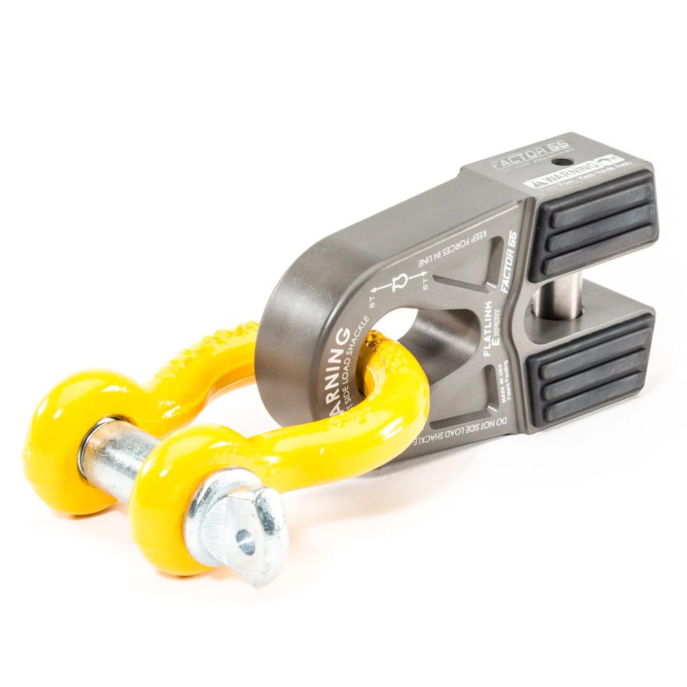 A Factor 55 FlatLink E (EXPERT) Shackle Mount - Gray 00080-06 on a white background, perfect for closed system winching.