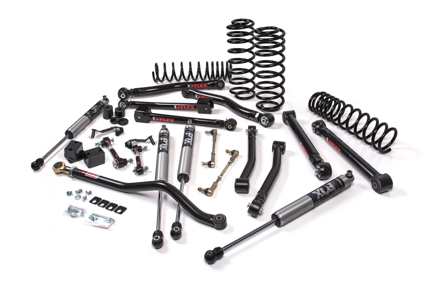 A suspension system for a Jeep with coil springs and control arms, such as the JKS 2.5 Inch Jeep Wrangler JL (18-ON) 4 Door J-Krawl Lift Kit by JKS.