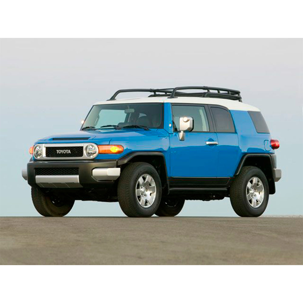 A suv with a roof rack and fitting kit for multi-vehicle applications, such as the Base Rack Mount Kit (Black) For Toyota FJ Cruiser (2007-2016) from ARB.