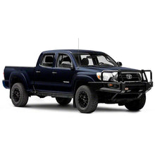 Load image into Gallery viewer, An off-road black ARB Deluxe Winch Front Bumper For Toyota Tacoma 2005-2015 ARB 3423140, with a heavy-duty construction and black powder-coated finish, is showcased against a pristine white background.