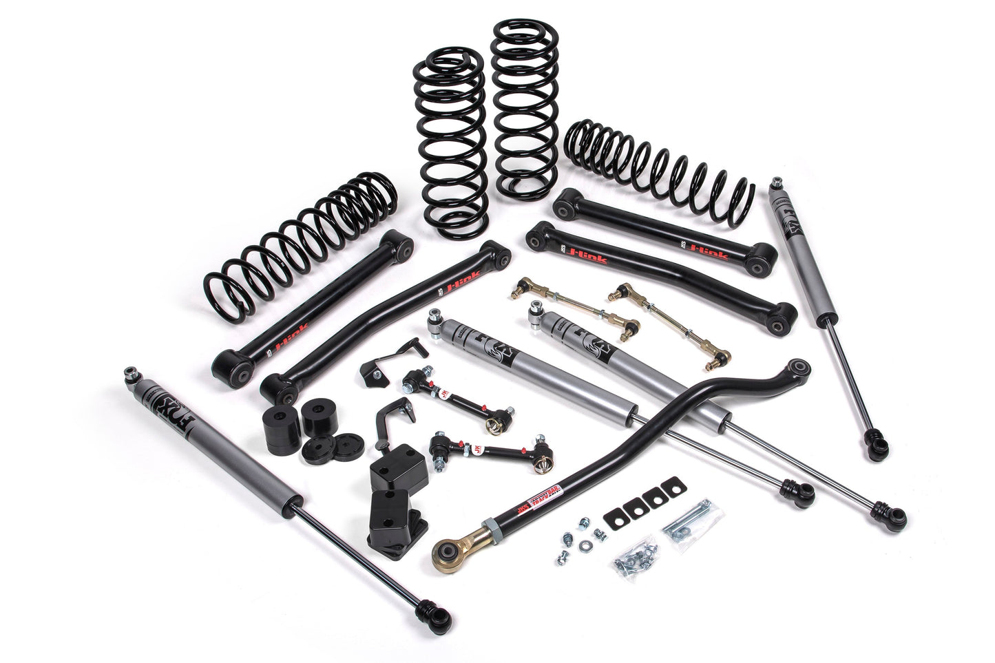 A JKS 2.5 Inch Jeep Wrangler JL (18-ON) 4 Door J-Konnect Lift Kit for a jeep with coil springs and sway bar.