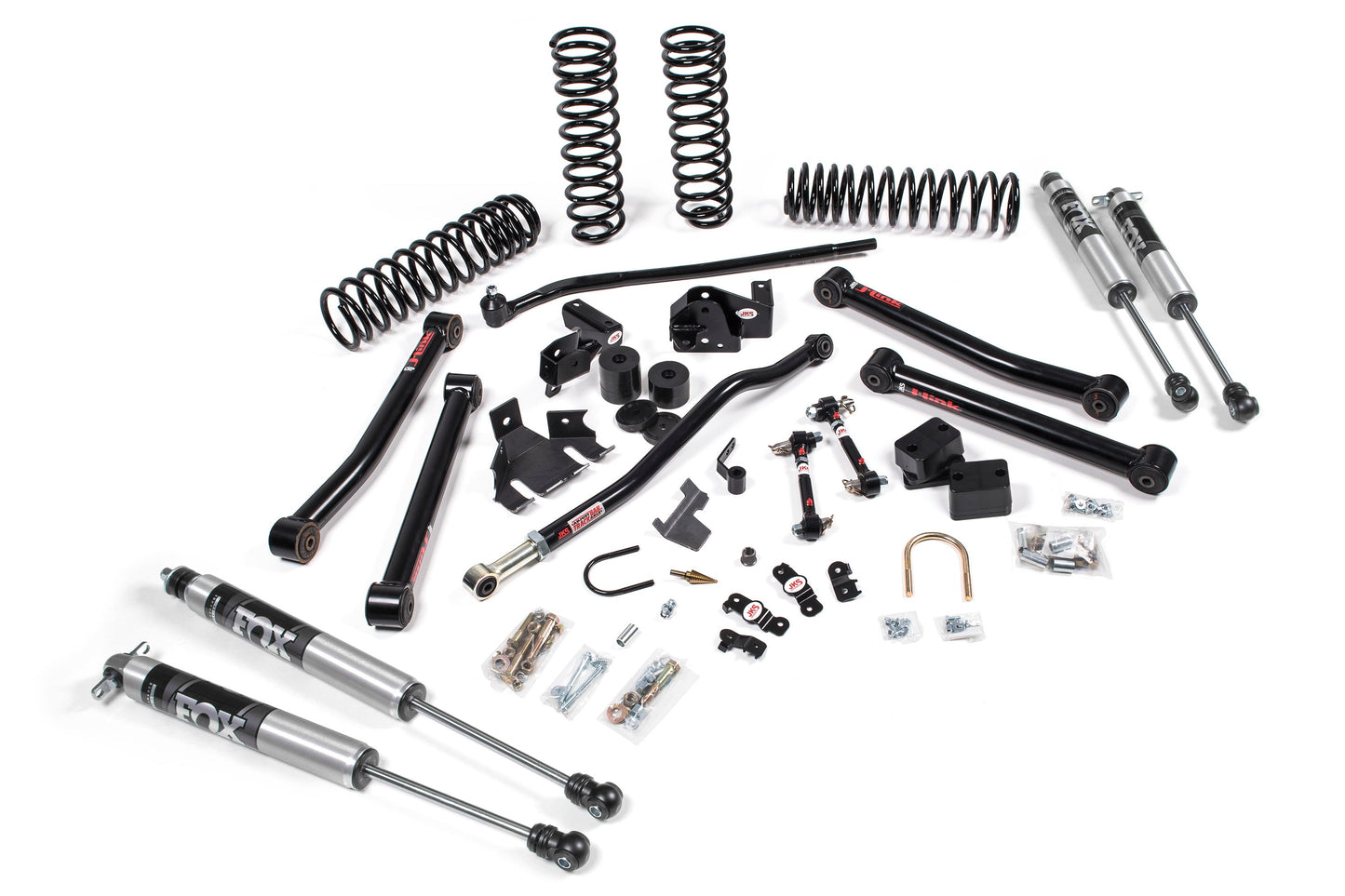 This JKS 3.5 Inch Jeep Wrangler JL (18-ON) - DIESEL 4 Door J-Konnect Lift Kit for a jeep is designed to enhance offroad articulation and control. The kit includes springs, as well as control arms to optimize the suspension system.