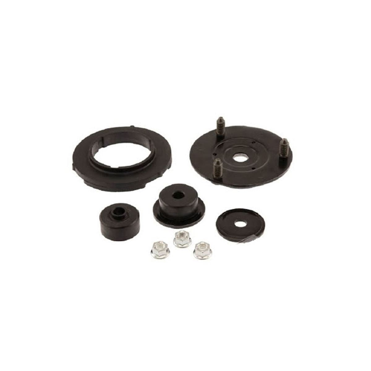 A set of Old Man Emu ARB Front Strut Top Hat Kit OMETH003 (pair) bushings and nuts on a white background, providing low-speed control.