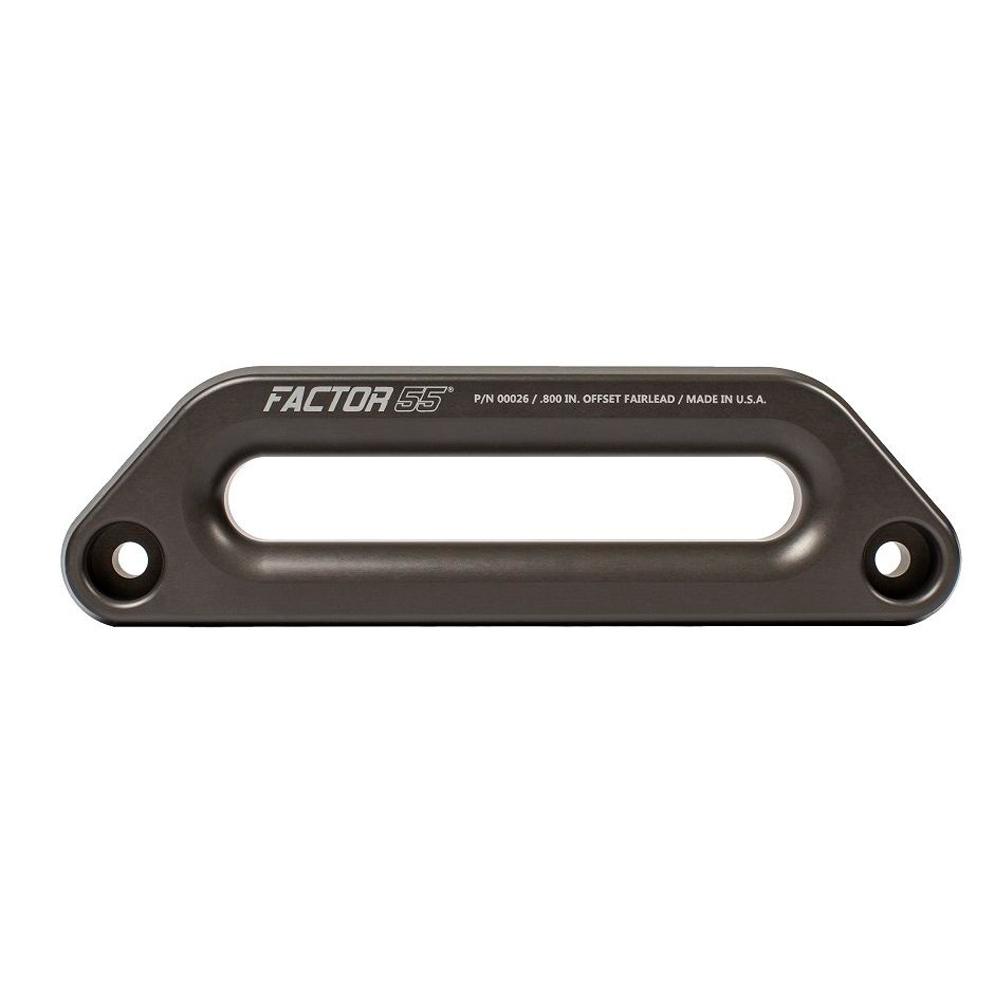 A black handlebar bracket featuring the high quality Factor 55 Hawse Offset Fairlead 1.5 in 00026, set against a clean white background.