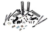 A JKS suspension kit for a Jeep, designed to enhance offroad articulation and steering angles.