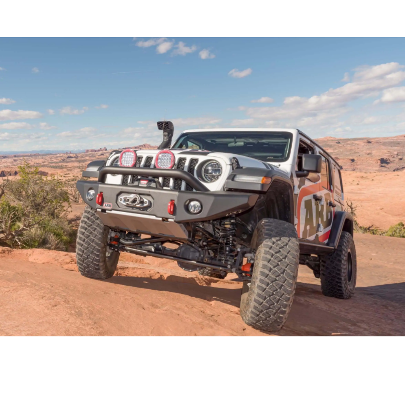 Old Man Emu Adjustable Track Bar PANRJL001 for Jeep Wrangler JL, a lifted vehicle with a track bar to ensure proper axle location.