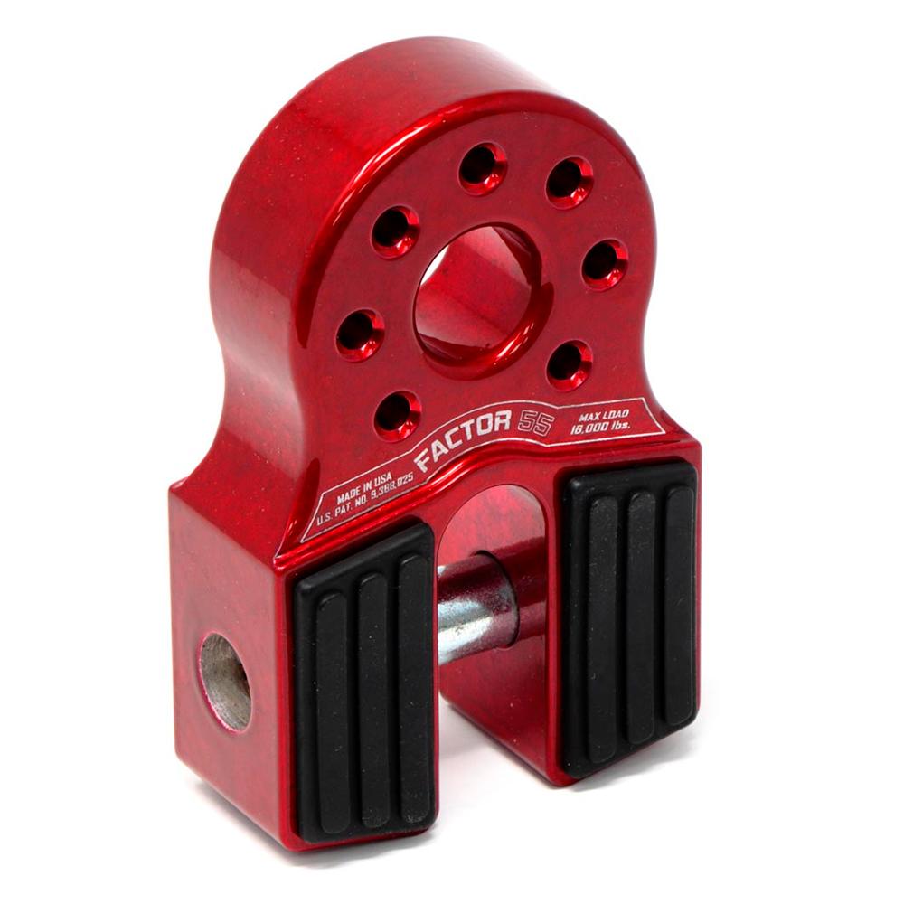 An image of a red and black clamp, specifically the Factor 55 FlatLink Winch Shackle Mount 00050-01 by Factor 55, on a white background.