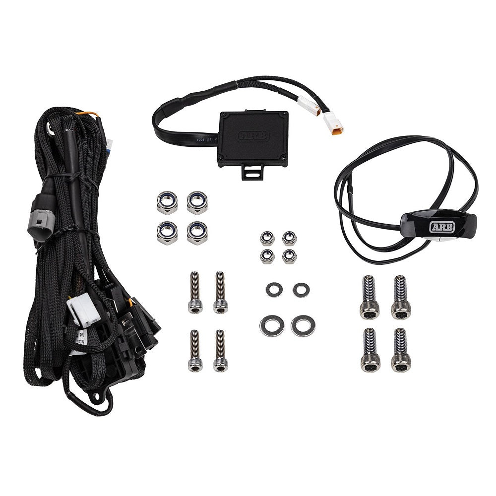 A wiring kit for an Audi A3 with high-performance ARB Intensity IQ LED Driving Lights ARBVX17, including ARB Intensity IQ technology and an extended LED lifespan.