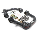 A set of Camburg 1.25" Uniball Upper Control Arms CAM-310036 for Toyota 4Runner, FJ Cruiser, Tacoma sway bars with ball joints for enhanced wheel travel and upper arms.