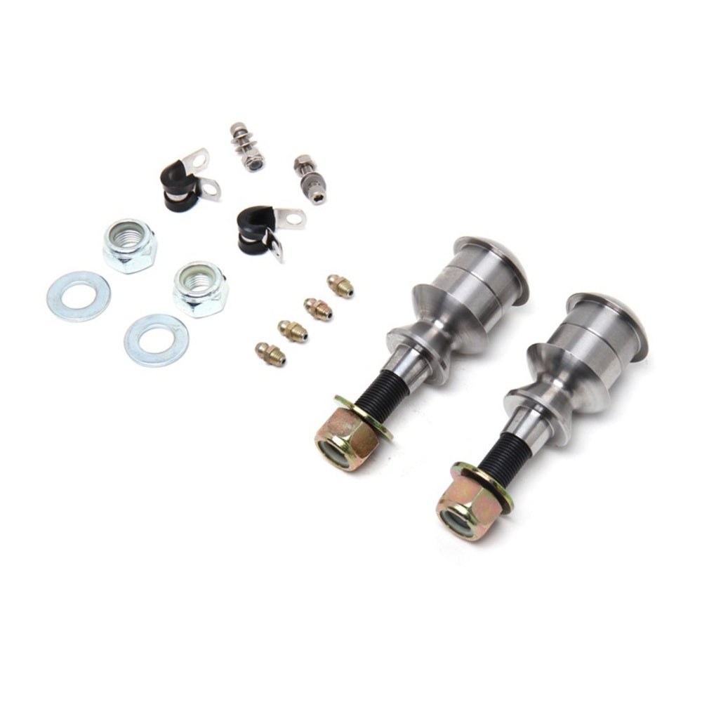 A pair of Camburg 1.25" Uniball Upper Control Arms CAM-310042 and bolts on a white background.