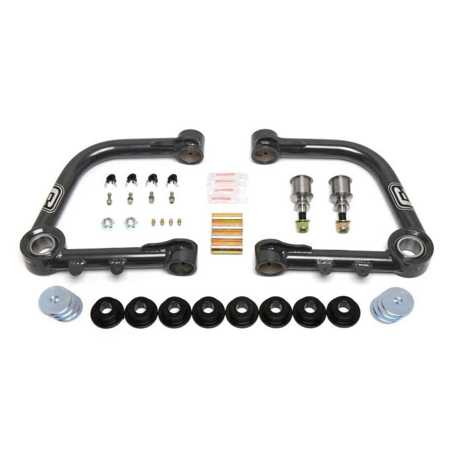 A set of Camburg 1.5" Uniball Upper Control Arms CAM-310041 for Toyota Tundra 2007-2021 (2WD / 4WD) for the front suspension of a car, providing optimal wheel travel.