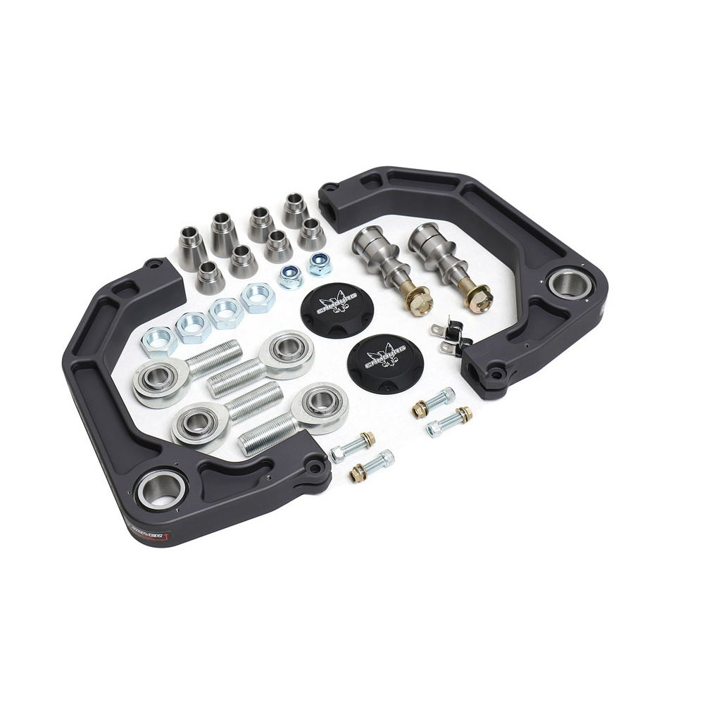 A comprehensive collection of nuts and bolts, including an assortment of Camburg Kinetik Series Billet Upper Control Arms CAM-310103 for Toyota Tacoma, 4Runner, FJ Cruiser, Fortuner (2005 - ON) lift kits, as well as a Camburg Billet Upper Control Arm Kit designed specifically for motorcycles.