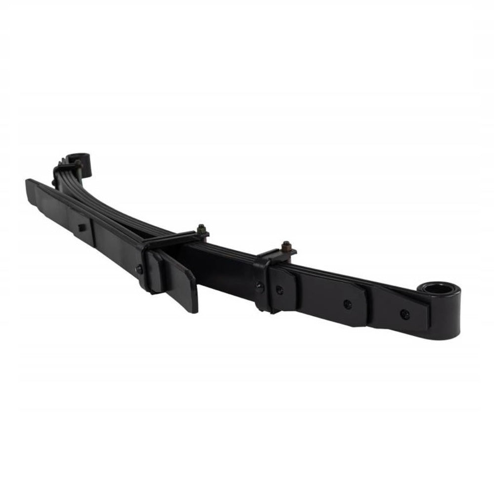 A black Old Man Emu Rear Leaf Spring CS150R bracket for a Nissan Frontier with a progressively distributed black finish.