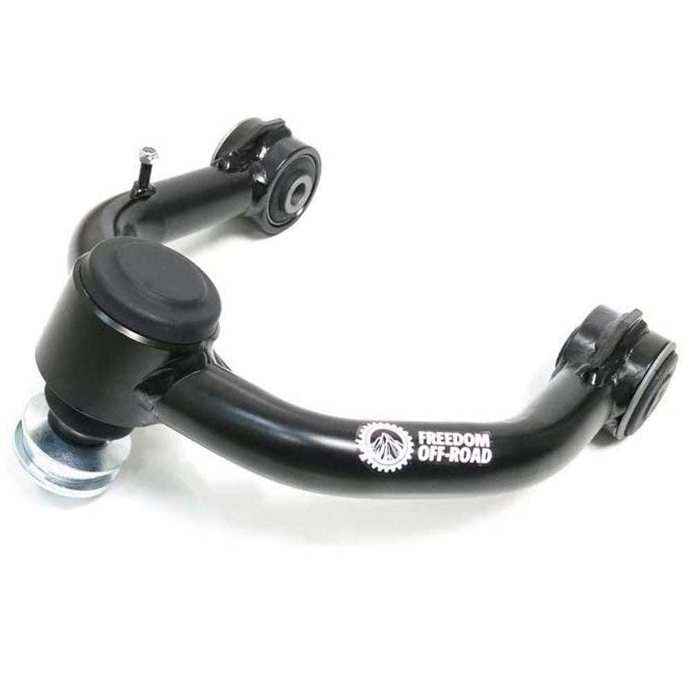 A black Freedom Off-Road Front Upper Control Arm for Toyota 4Runner, FJ Cruiser, Lexus GX460 & GX470 with improved ball joint angle.